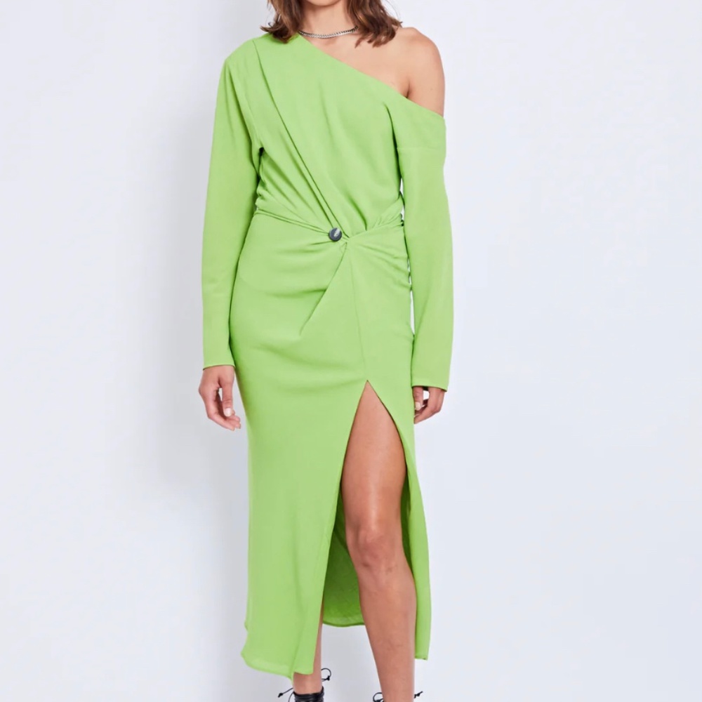 Pfeiffer Green off the shoulder dress